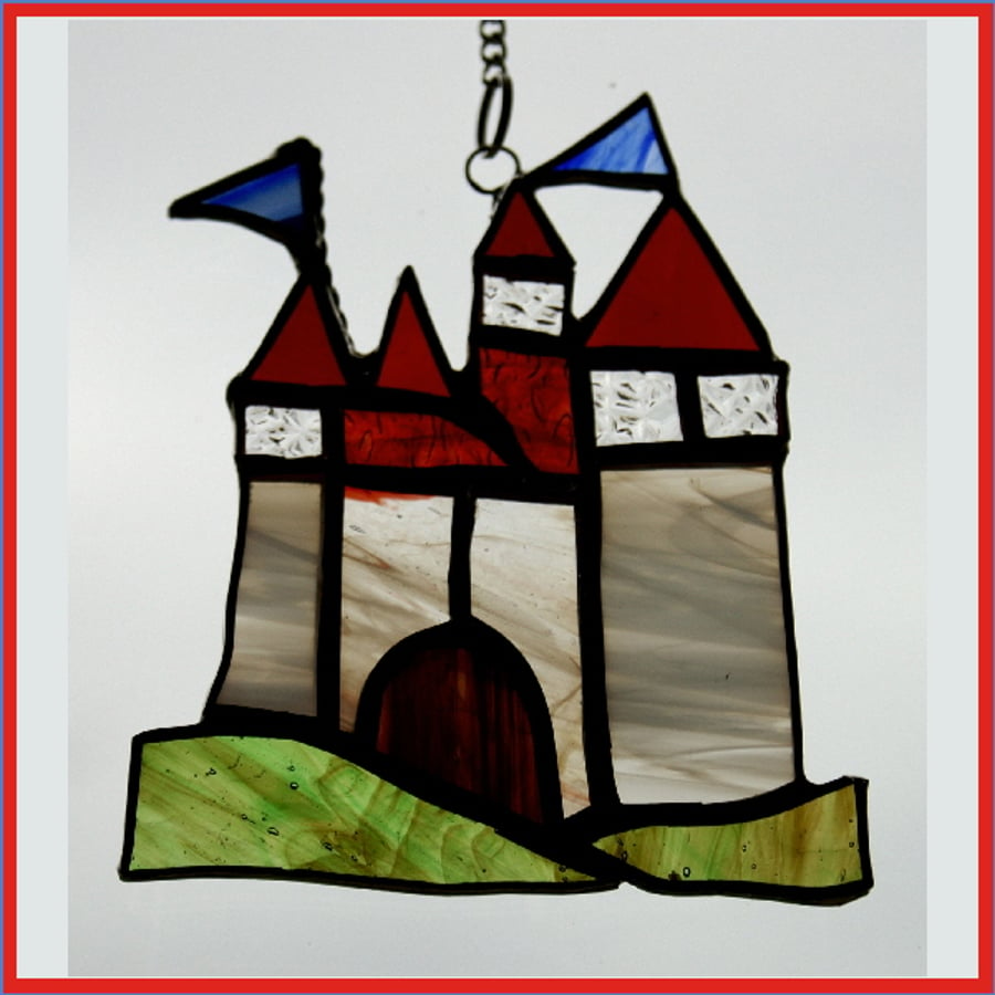 SOLD Fairytale Castle Suncatcher Handmade  Stained Glass 