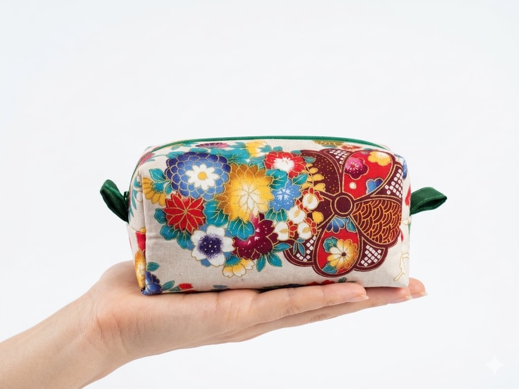 Handmade Japanese Floral Boxy Makeup Bag – Butterfly & Peony Print