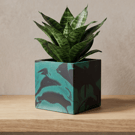 Persian Green and Black 10 cm Square Plant Pot - Marbled Indoor Planter