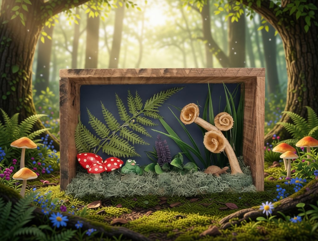 Cottagecore Mushroom Wooden 3D Shadow Box Wall Art with Fairy Lights