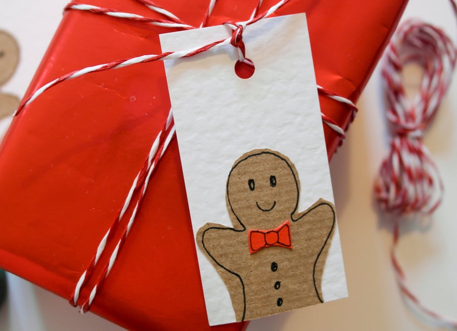 Gift Tags - Pack of 6 Handmade Gift tags -Christmas Gingerbread Men 