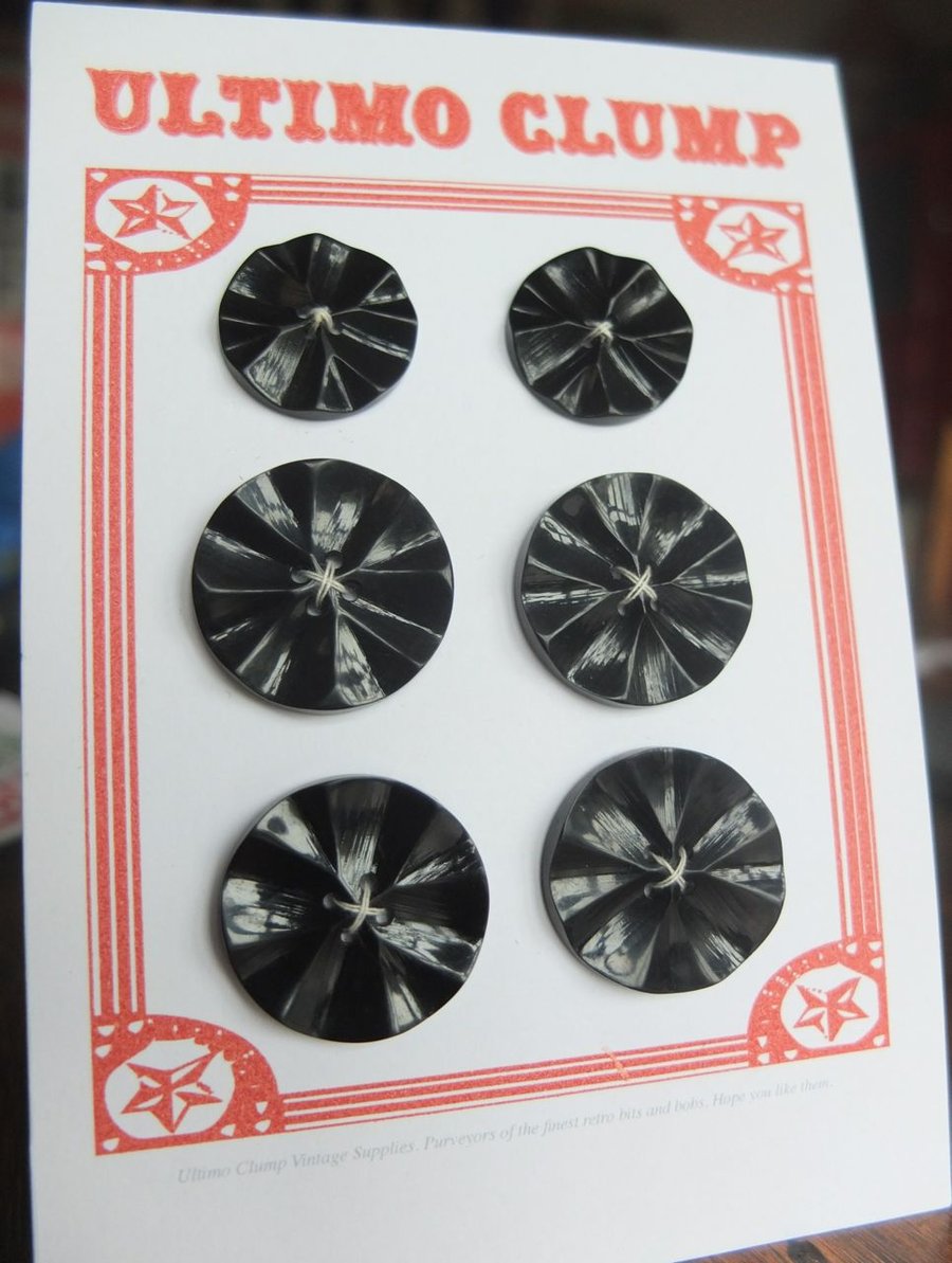 6 Vintage Black Buttons
