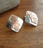Oak leaf earrings, Silver and copper studs, Diamond shape - Image 5