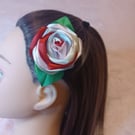 Rainbow rose satin ribbon hair clip