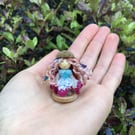 Tiny Button Fairy Decoration With An Acorn Hat - Pink And Blue
