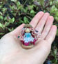 Tiny Button Fairy Decoration With An Acorn Hat - Pink And Blue