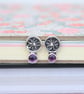 Sterling Silver Botanical Flower Stud Earrings with Amethyst