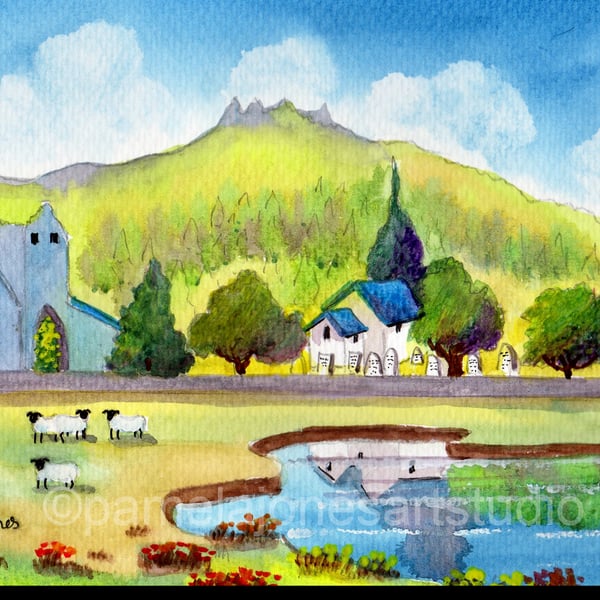 Talley Abbey, Llandeilo, Wales, Original Watercolour in 14 x 11'' Mount