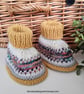 Designer Fairisle 90% % 100% Merino Wool Booties 3-9 months size