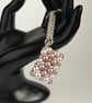 Cream & Pink Rectangle Crystal Pearl Handbag Charm, Chainmaille Chain & Keyring - Image 4