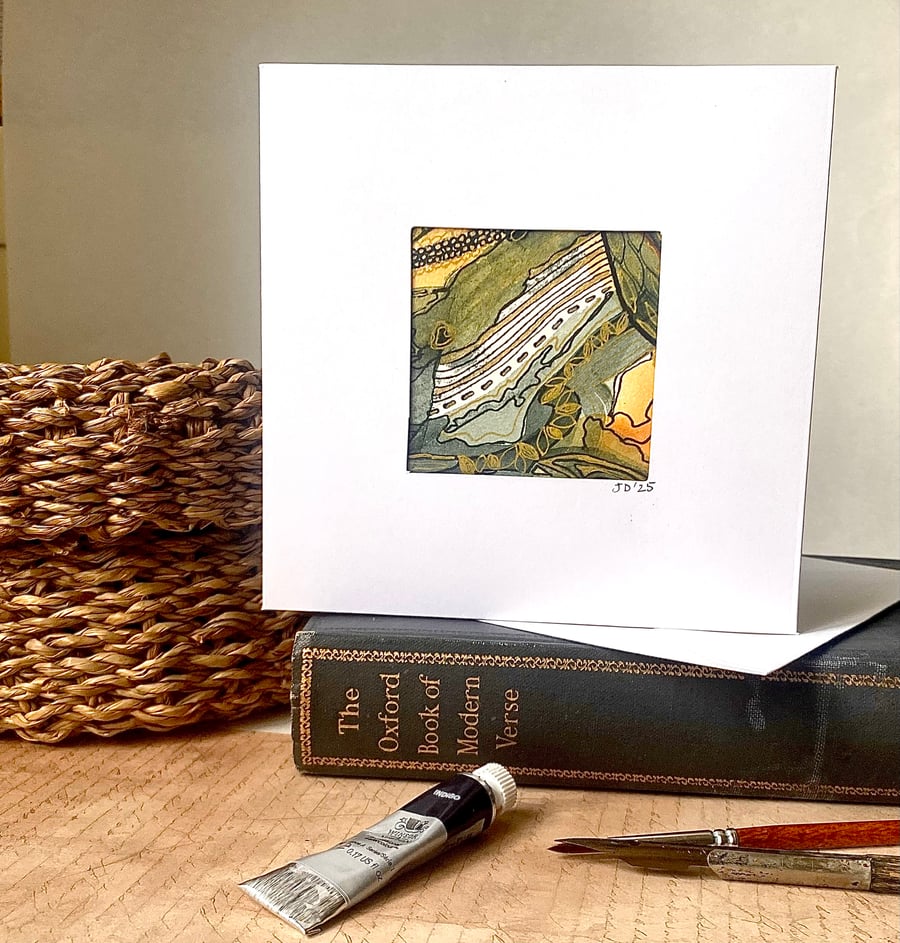 Abstract hand painted blank watercolour card