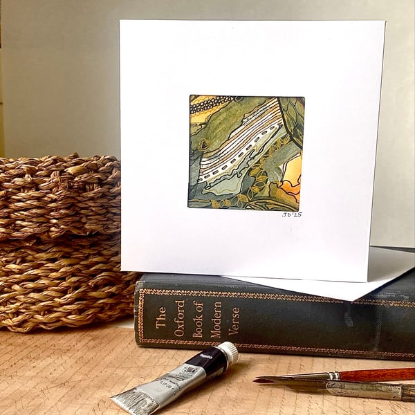 Abstract hand painted blank watercolour card