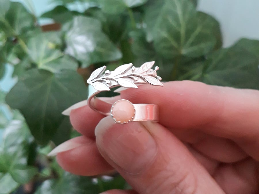 Twig and Leaf Adjustable Open Sterling Silver Ring