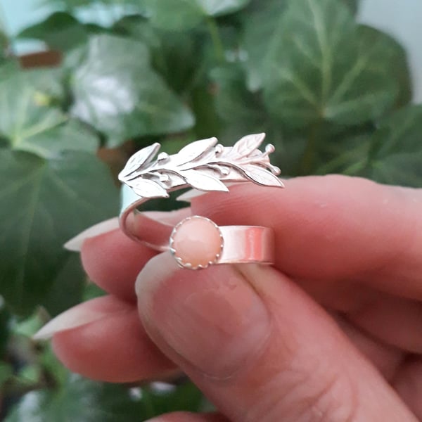Twig and Leaf Adjustable Open Sterling Silver Ring