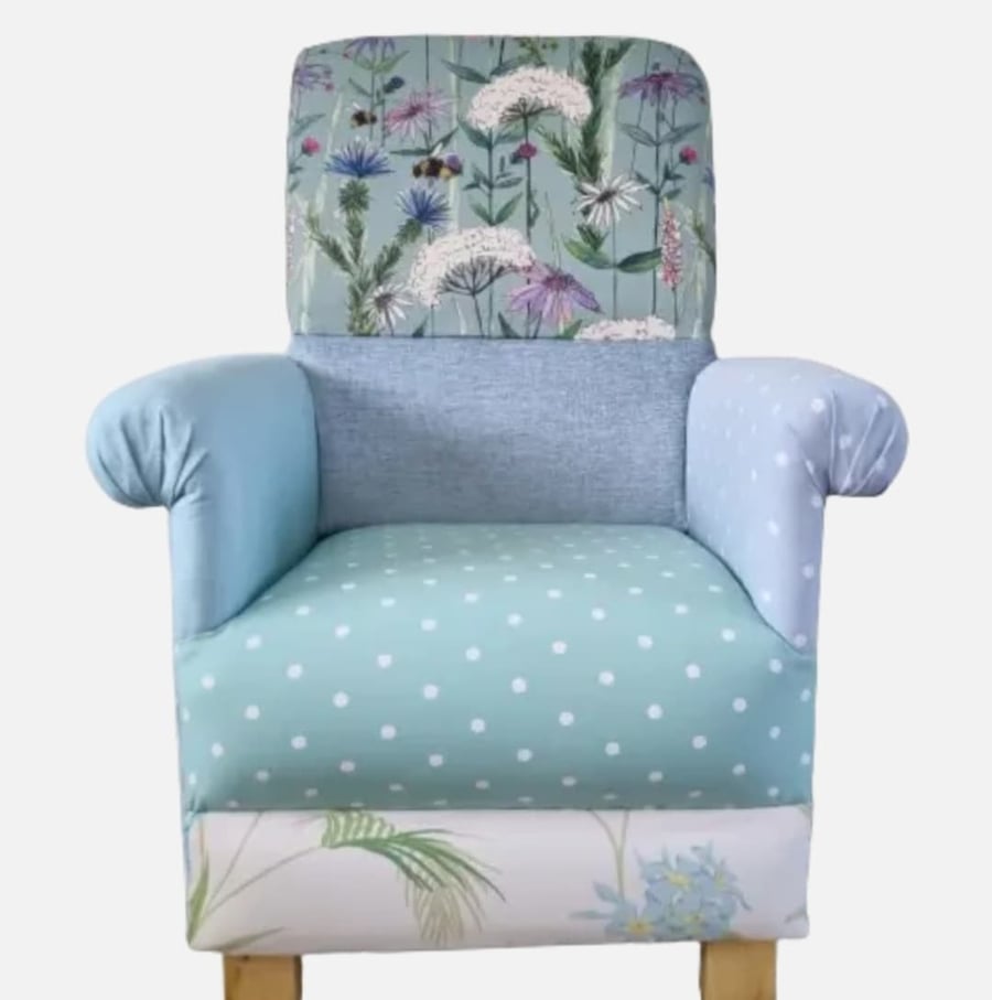 Laura Ashley Voyage Fabric Adult Chair Accent Armchair Green Duck Egg Patchwork 