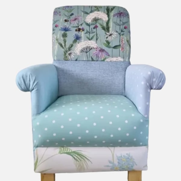 Laura Ashley Voyage Fabric Adult Chair Accent Armchair Green Duck Egg Patchwork 