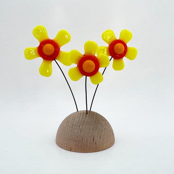 Fused Glass Happy Hippy Flowers (Yellows) - Handmade Fused Glass Sculpture