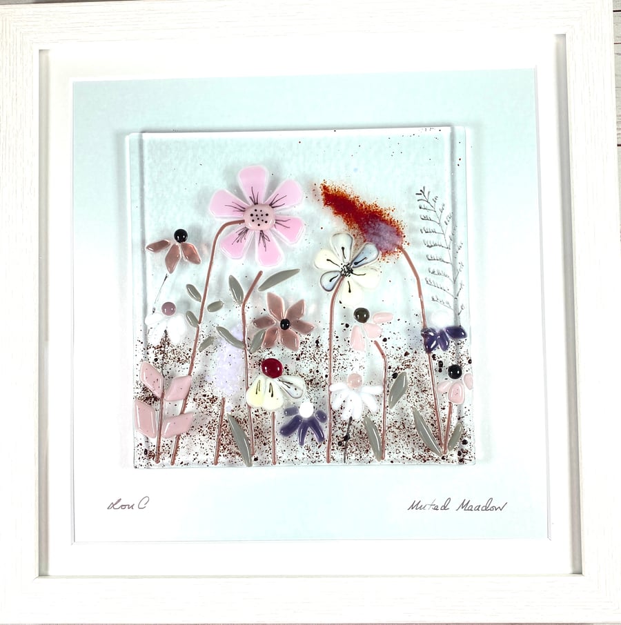 Muted meadow - fused glass floral art picture