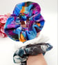 Set of 3 large scrunchies,  white satin,  navy velour and blue petal.   - Image 4