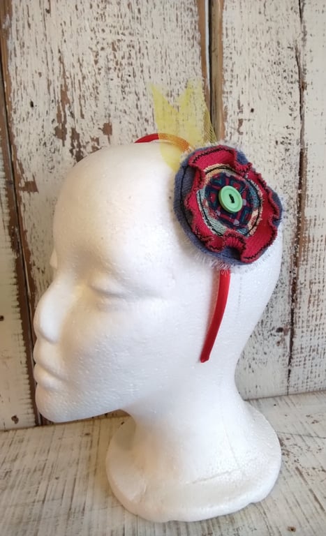 Boho Fabric Flower Headband, Handmade Headband, Upcycled Floral Hair Accessory