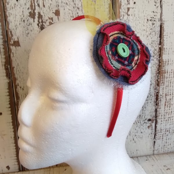 Boho Fabric Flower Headband, Handmade Headband, Upcycled Floral Hair Accessory