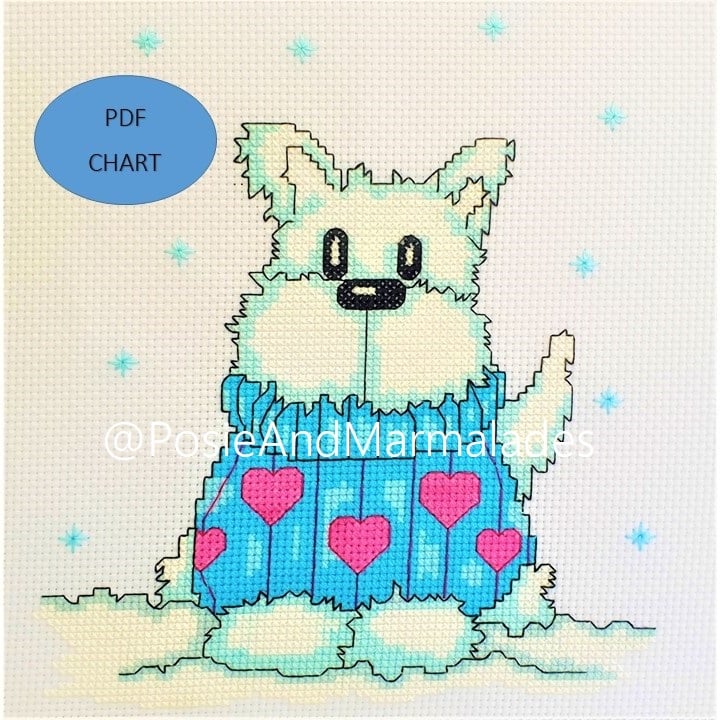 Winter Woof Cross Stitch Pattern: Scottie Westie Dog in Jumper (PDF Download)