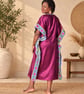 Handmade Plum Silk Kaftan with Ankara Trim – UK Size 14 - Image 7