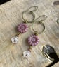 Rustic Pink Floral Earrings. Czech Glass Sunflower Earrings. Blossom Earrings - Image 5