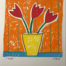 Original drawing. Red tulips. Bright, colourful. Home decor. Spring. Flowers 