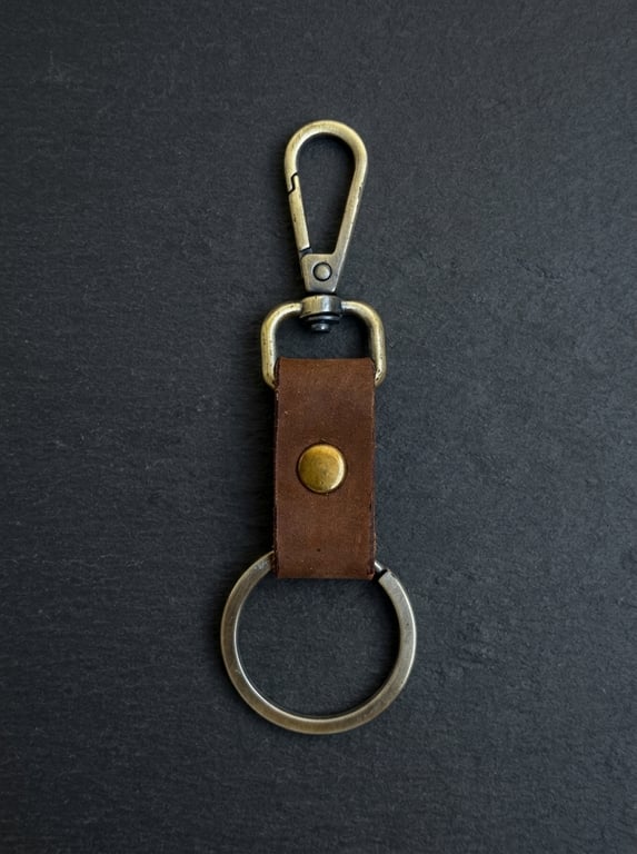 Rustic Brown Full Grain Compact Leather Snap Hook Keychain Handmade UK