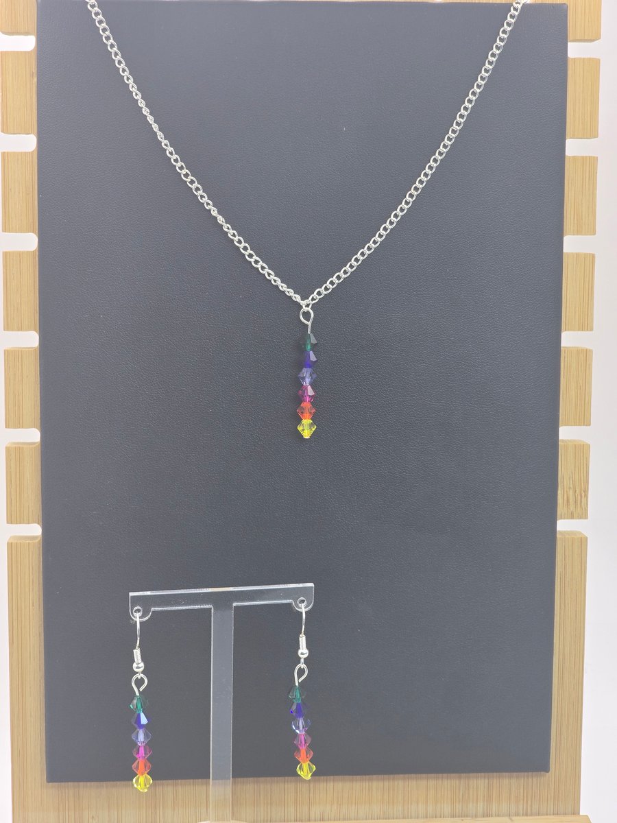 Preciosa Crystal Bicone Rainbow Necklace and Earrings jewellery set