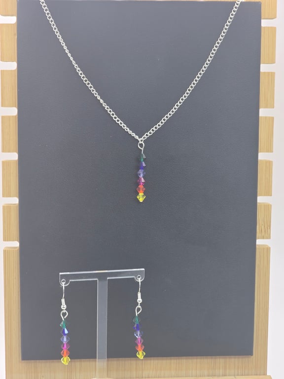 Preciosa Crystal Bicone Rainbow Necklace and Earrings jewellery set