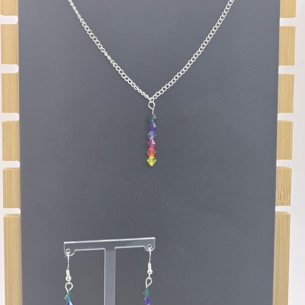 Preciosa Crystal Bicone Rainbow Necklace and Earrings jewellery set