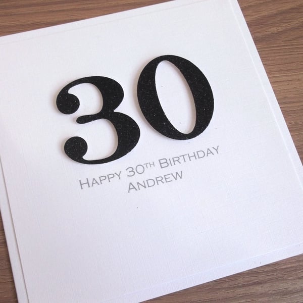 Handmade 30th male birthday card - personalised with any age and message