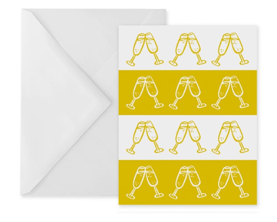 Yellow Champagne Stripes Greetings Card