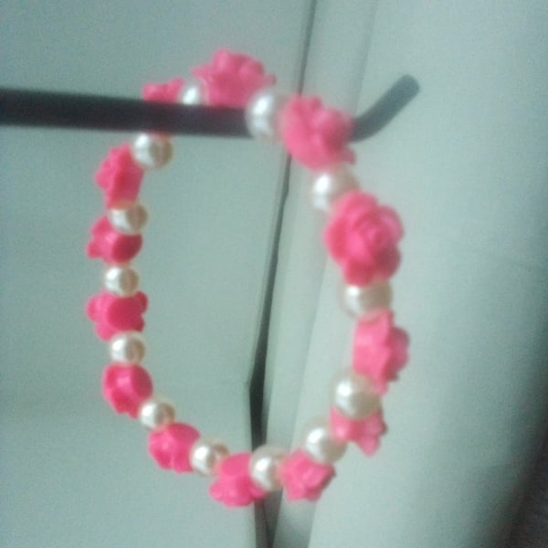 Pink Rose Beaded Braclet