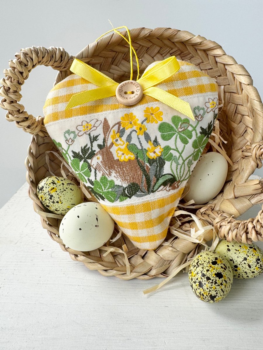SALE - RABBIT HEART DECORATION - yellow checks 