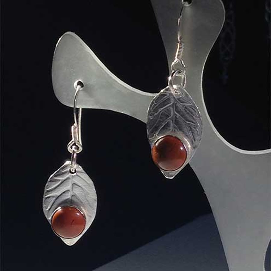 Jasper and silver leaf earrings