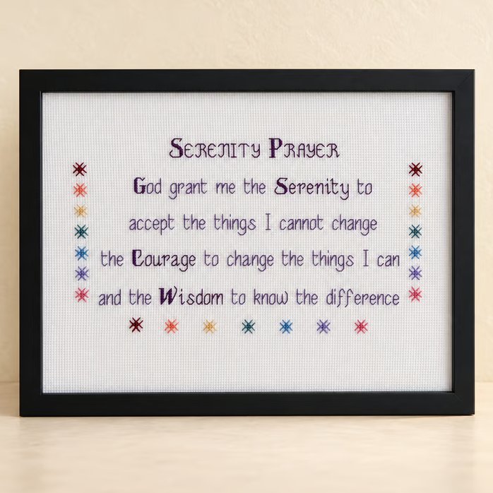 Serenity Prayer – Handmade Framed Cross Stitch – Black A4 Frame