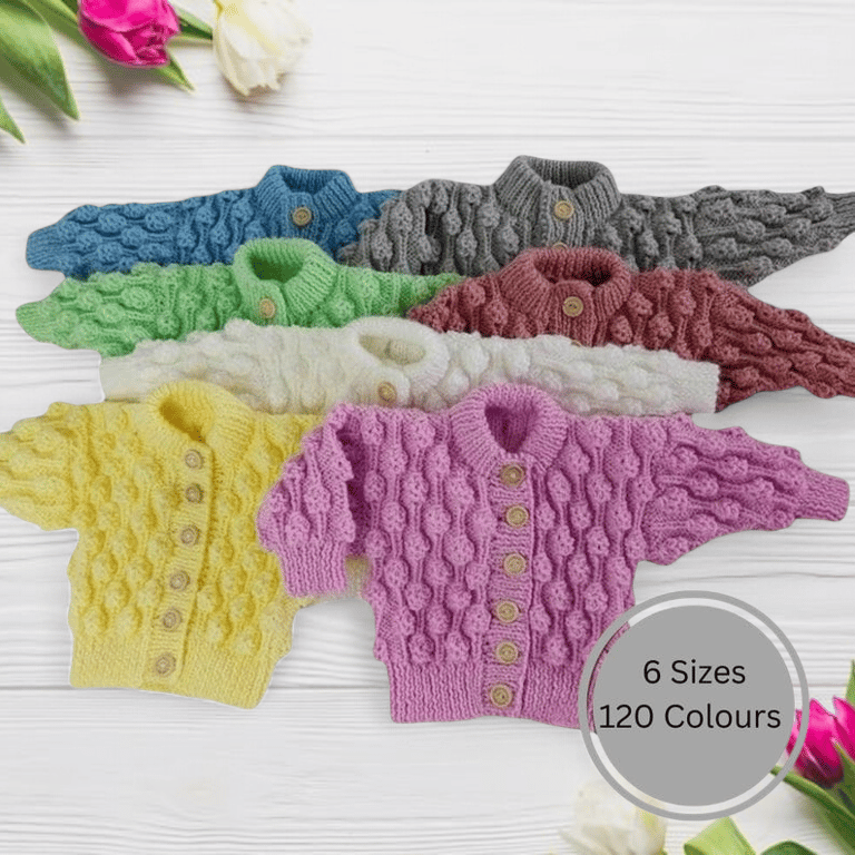 Hand-Knitted Baby Cardigan, Bobble Texture, Custom Colours & Sizes Birth-7 Years