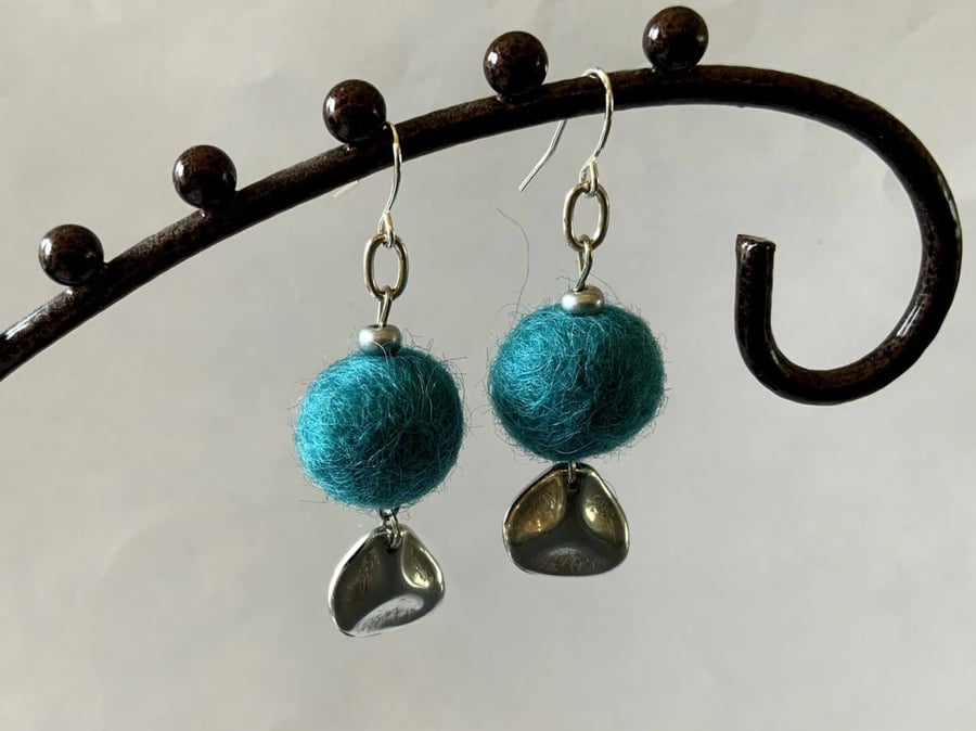 Merino wool ball earrings