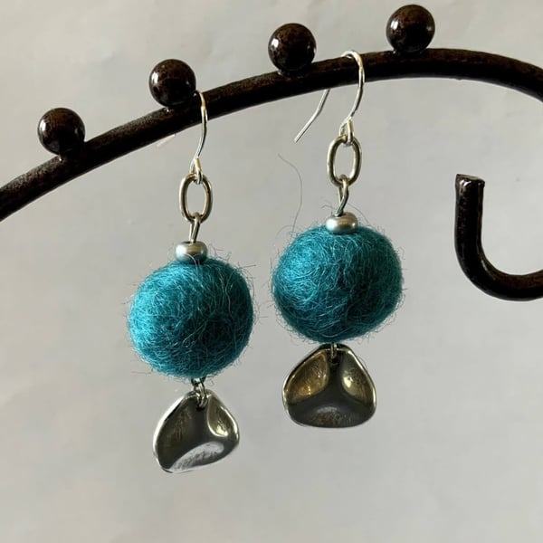 Merino wool ball earrings