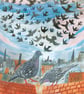 Pigeons on the roof A3 Print - Image 1
