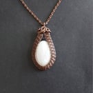 Antiqued copper wire weave Scolecite pendant and chain 