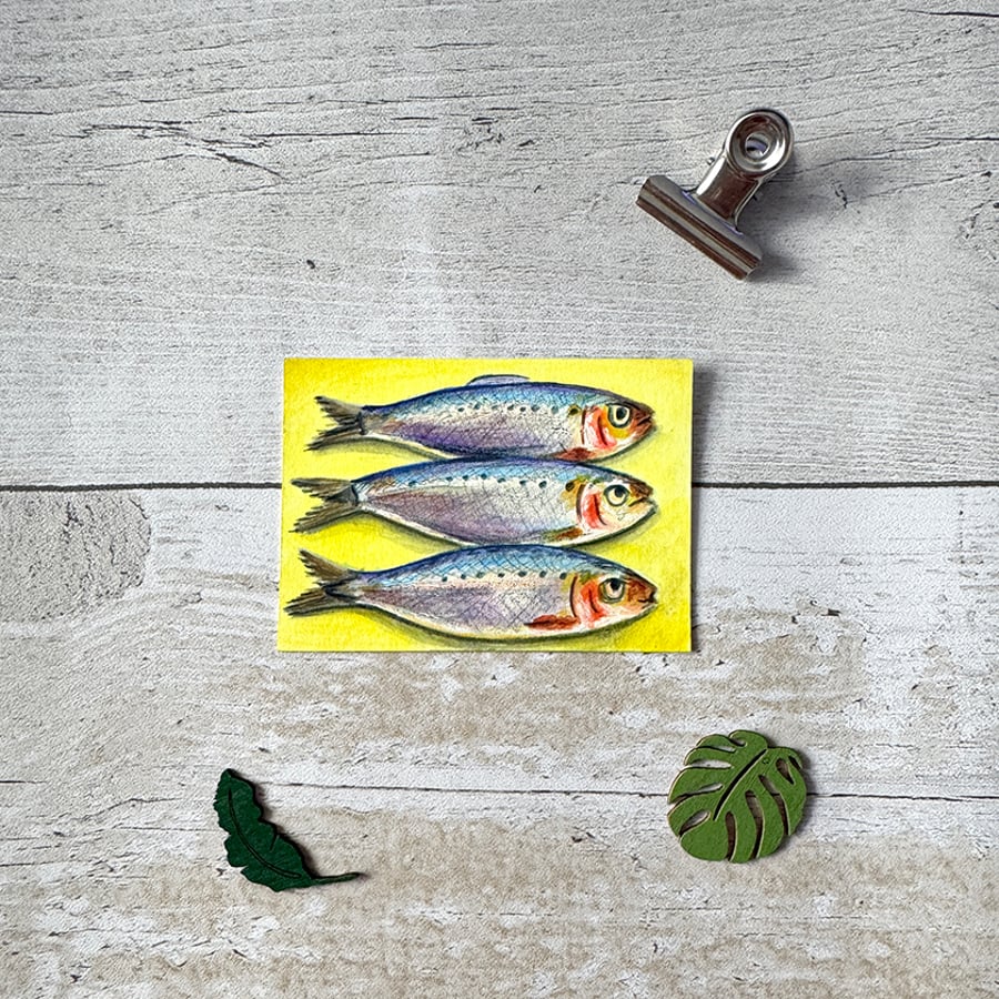Sardines Miniature Original ACEO painting - One of a kind
