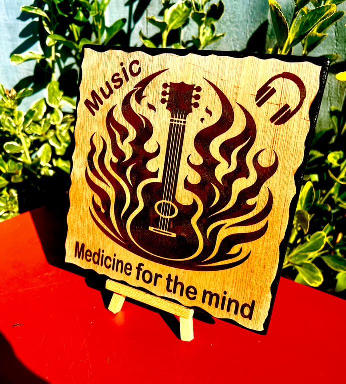 Music medicine for the mind wooden plaque 