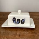 Mussel shell butter dish - coastal kitchen, bone china, seashells