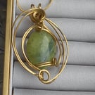 Green jasper in 14ct gold filled wire pendant 