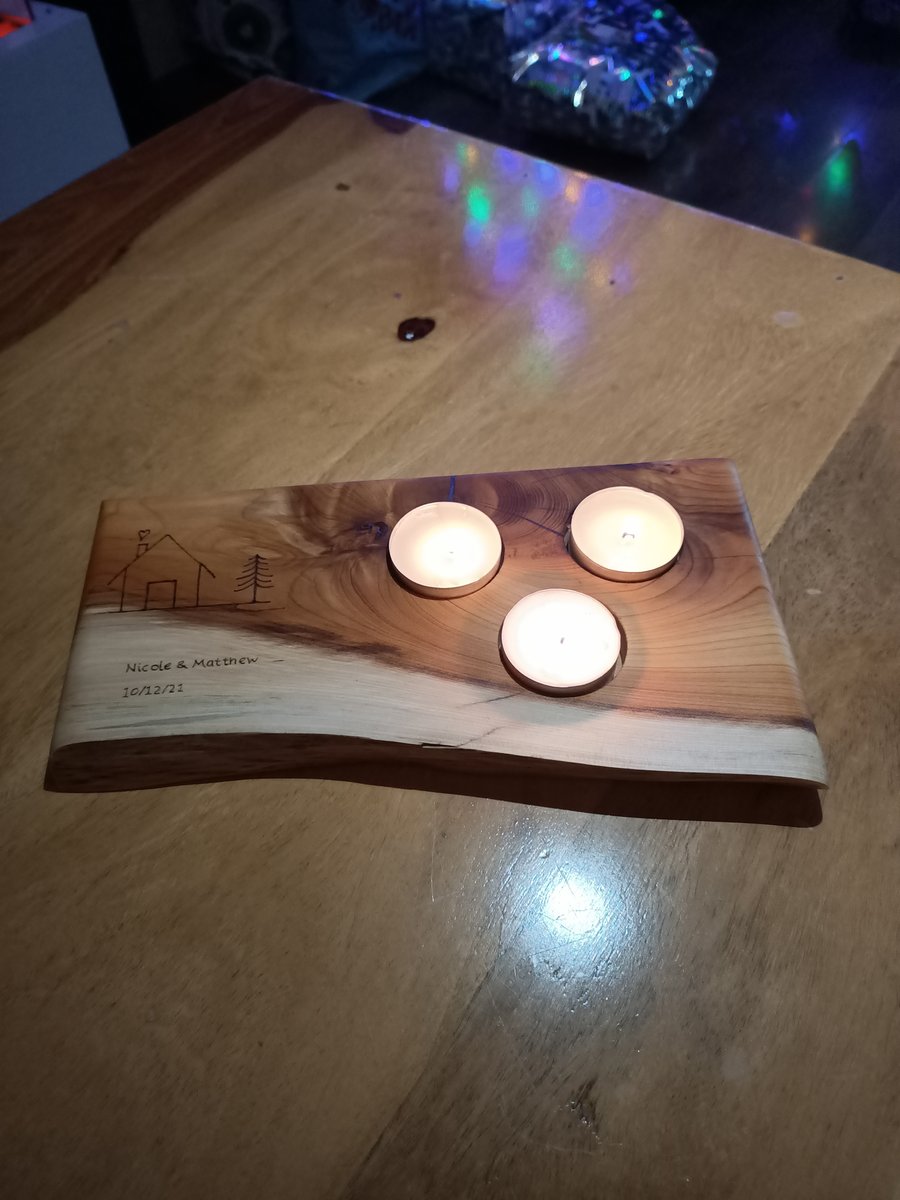 SPECIAL ORDER For Tan Yew wooden tealight holder handmade hand pyrography