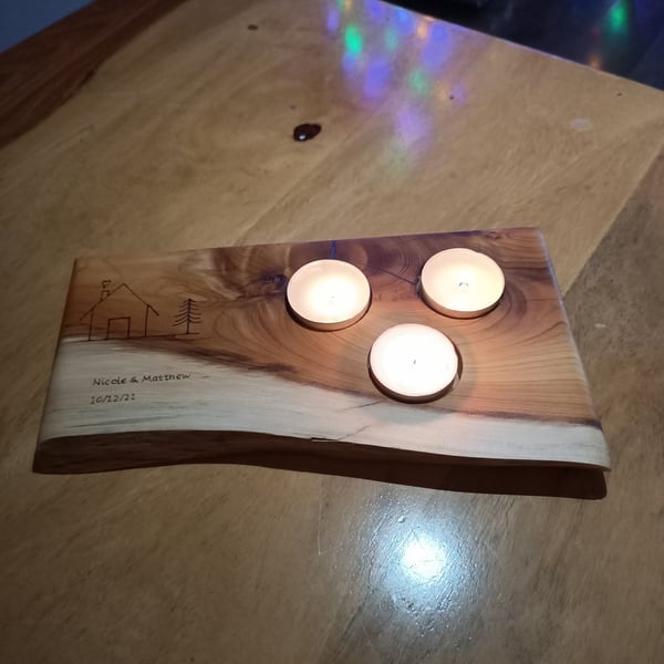 SPECIAL ORDER For Tan Yew wooden tealight holder handmade hand pyrography